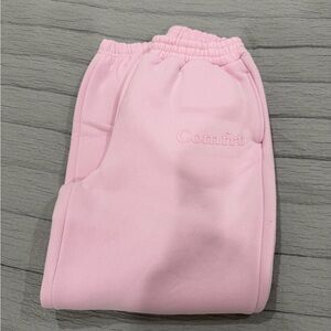 Kids Pink 'Comf rt' Embroidered Sweatpants